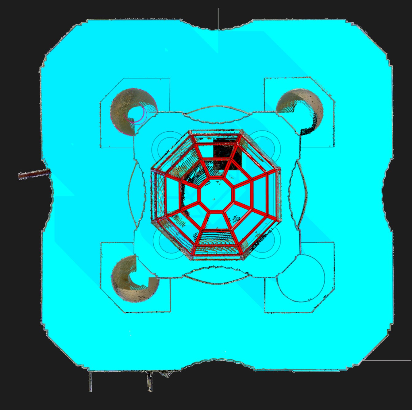 Plan of the cupola showing reconstructed flutes and bird baths