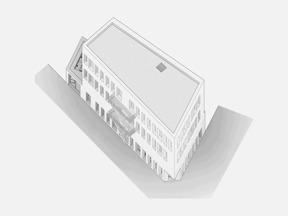 Animated axonometric revealing each floor plan of a building