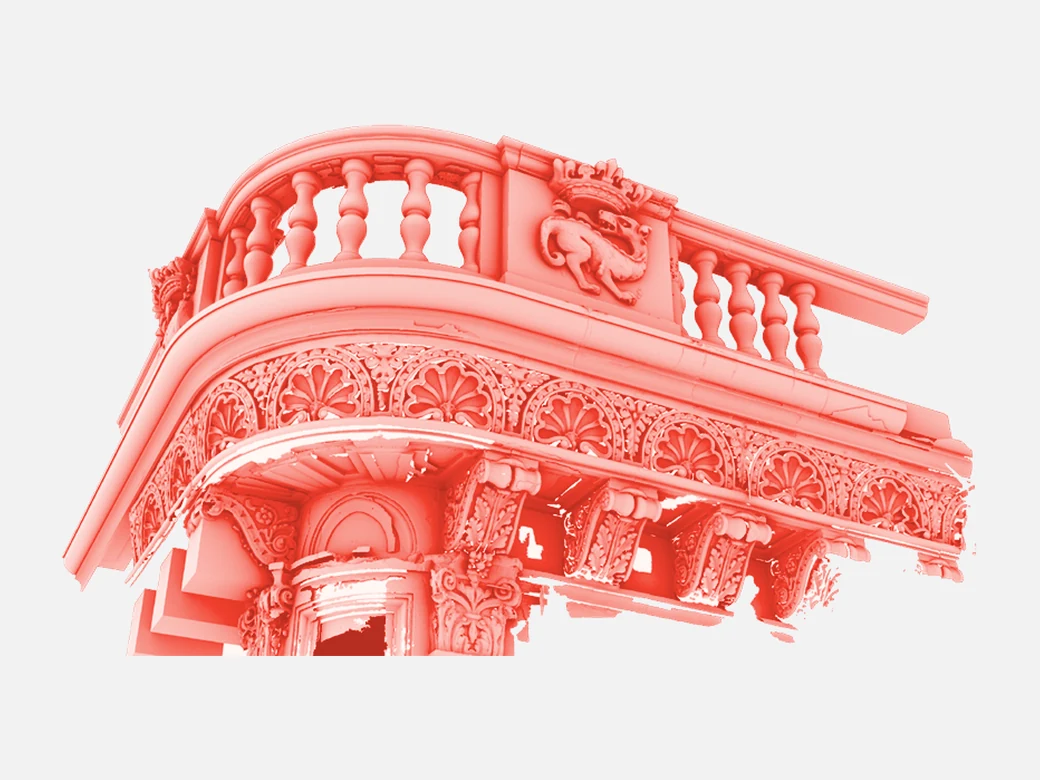 Terrestrial LiDAR scan of an ornate landmark balcony