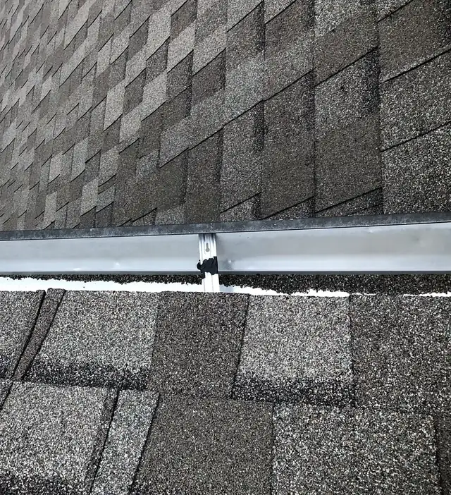 Gutter and eave shingles checked for dents and granule loss during inspection