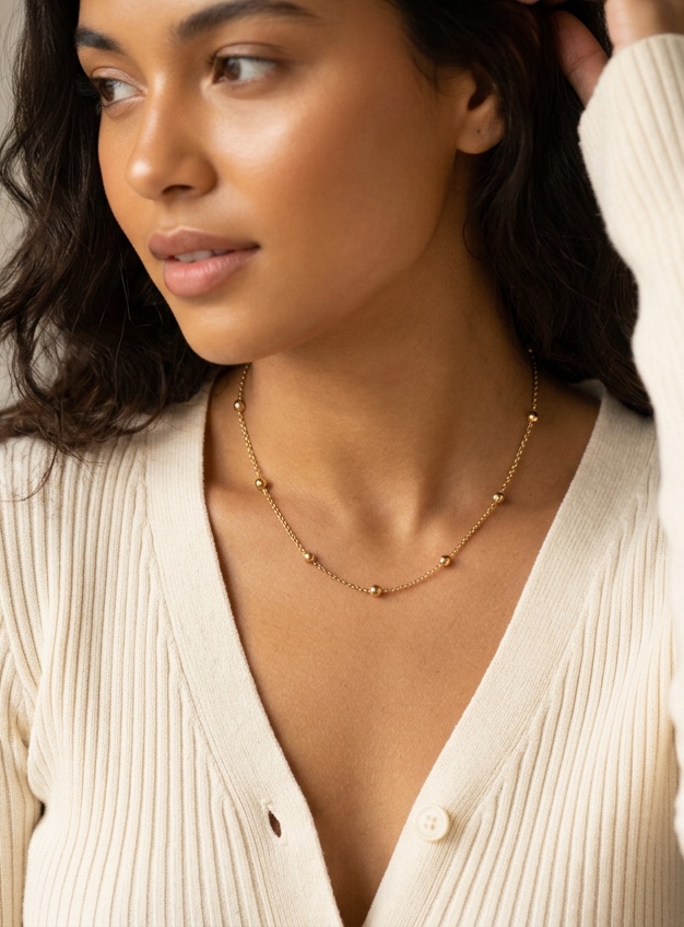 Station Chain Necklace worn with rings