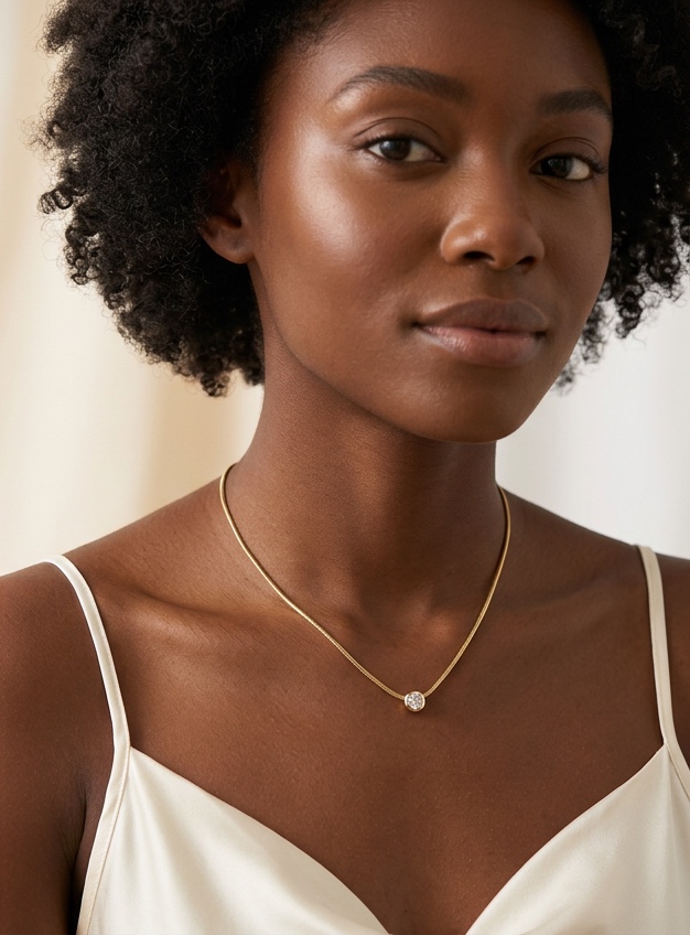 Snake chain worn by a model