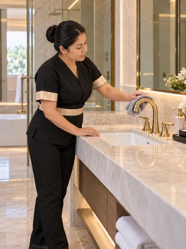 Équipe housekeeping organisant le linge d’un hôtel haut de gamme