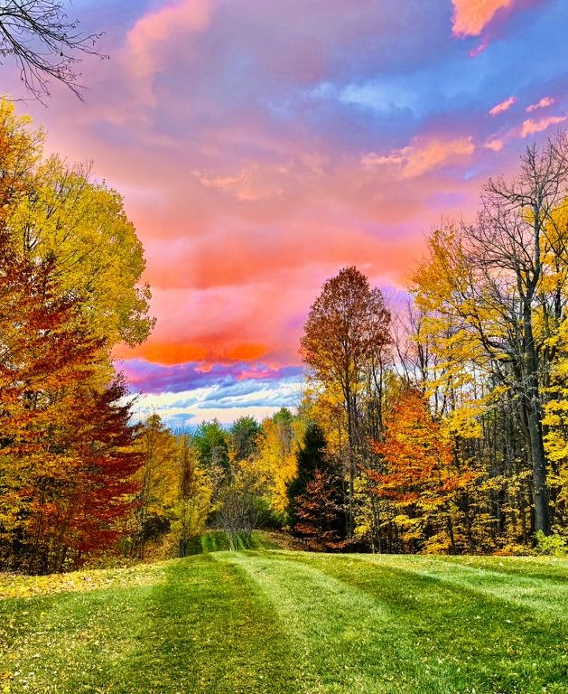 Fall colors over the Blanck property at sunset