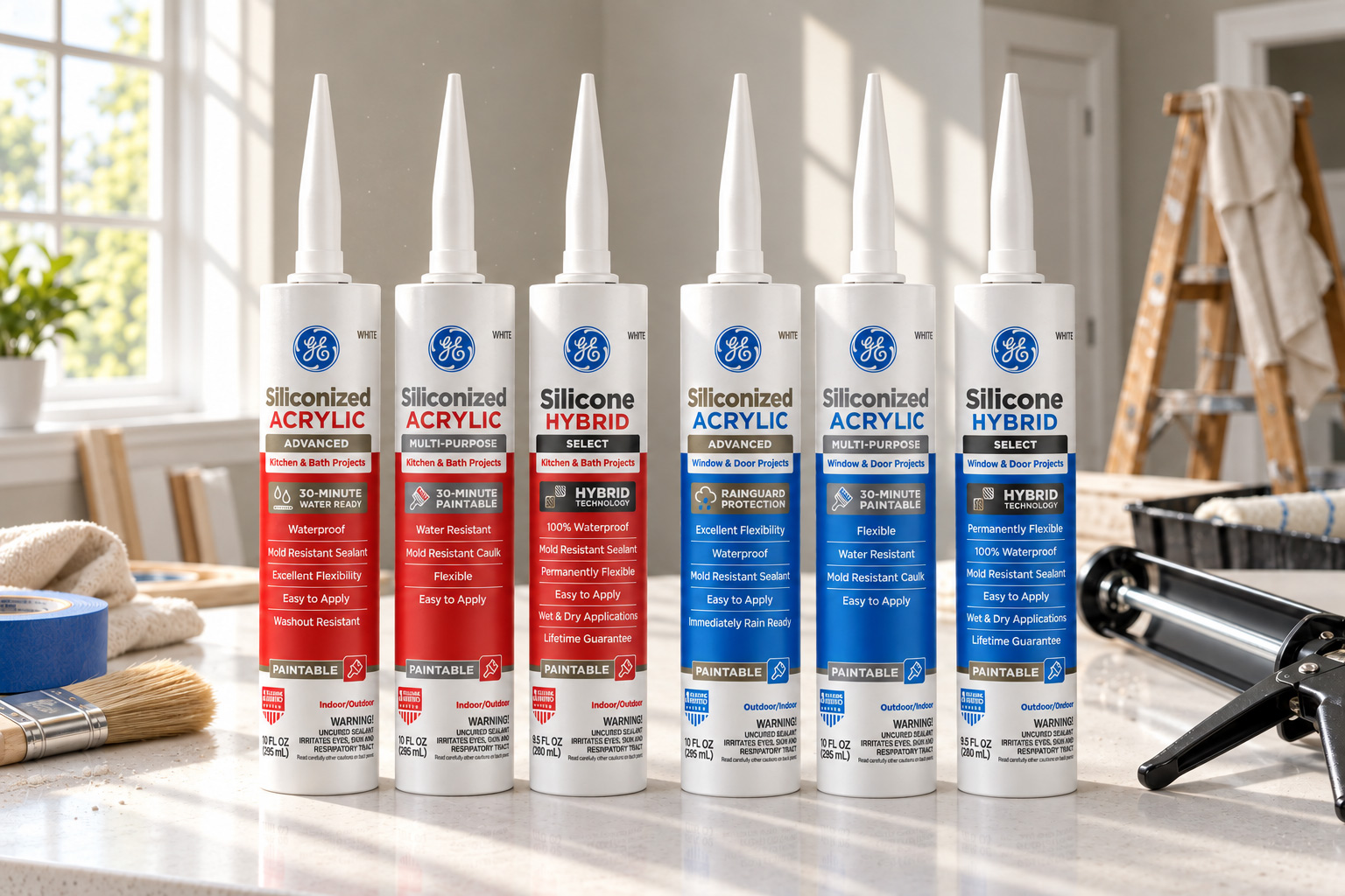 GE acrylic and sealant product range packaging