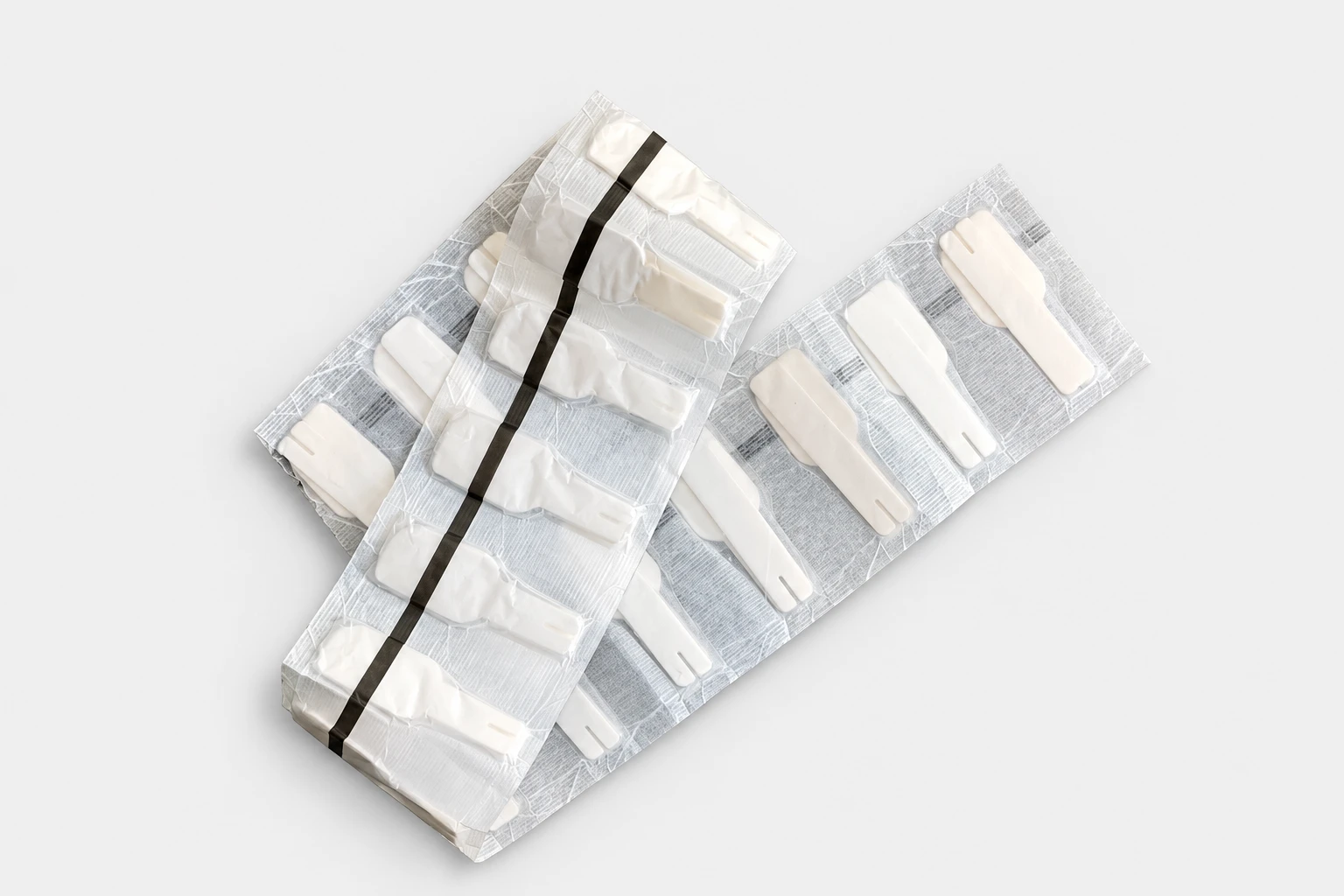 Wrapped folding paper spoons in flowpack strips