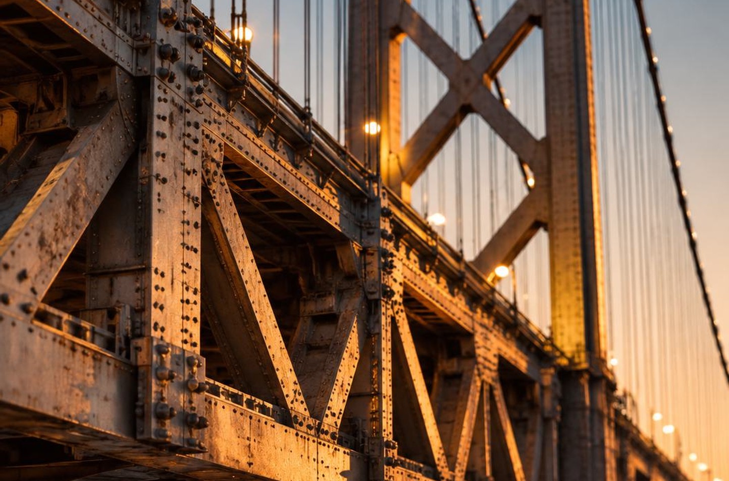 Bridge structural steel at sunset