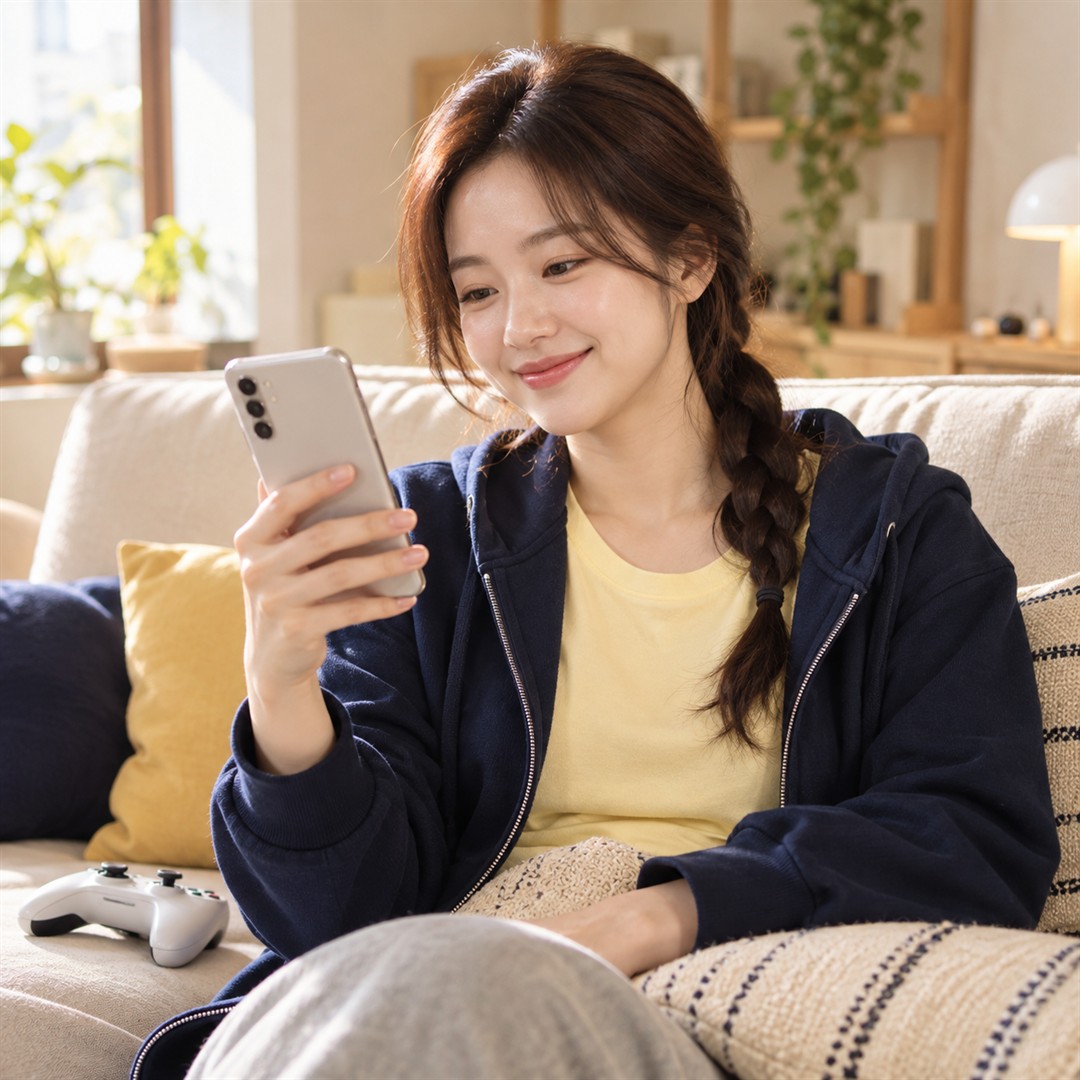 원스토어 콘텐츠이용료현금화 게임 패드 옆에서 휴대폰으로 한도를 보는 모습 24시 바로