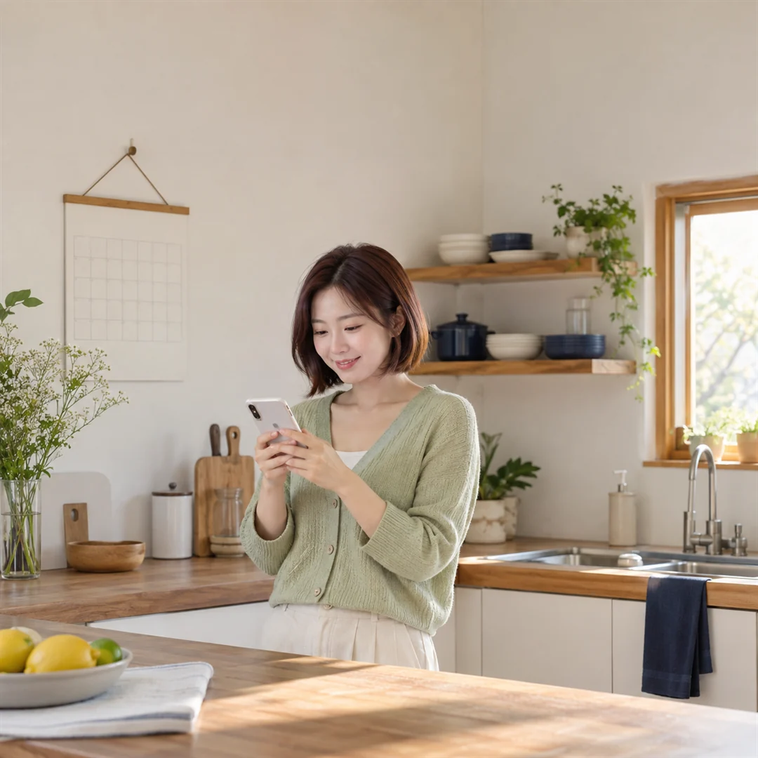 KT 콘텐츠이용료현금화 부엌에서 납부일을 확인하는 모습 24시 바로