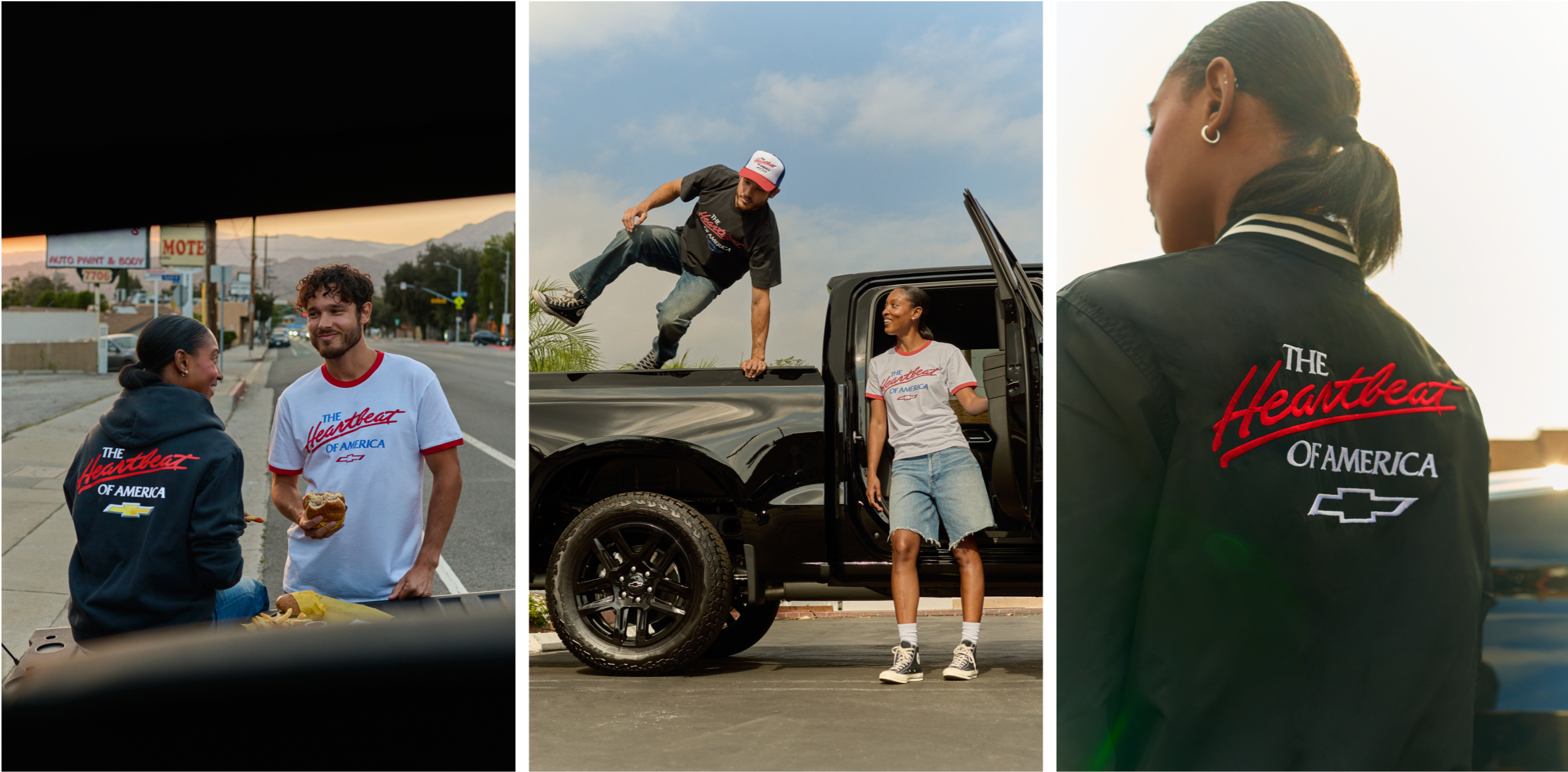 Chevrolet campaign: people, pickup truck and embroidered outerwear