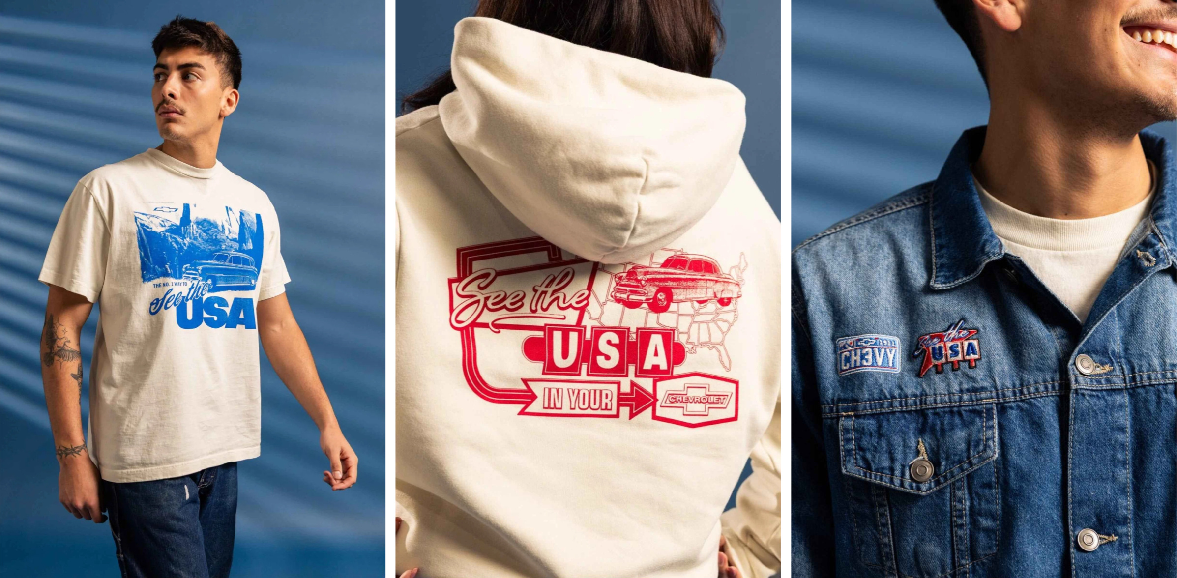 Chevrolet graphic T-shirt, hoodie and denim details