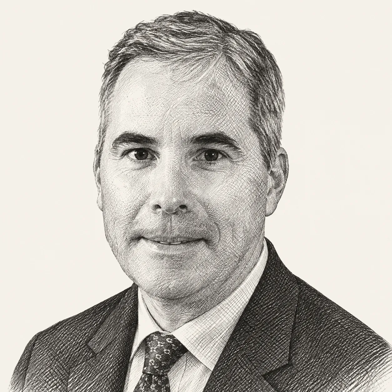 Editorial pencil portrait of Patrick Huvane, CFA, CPA