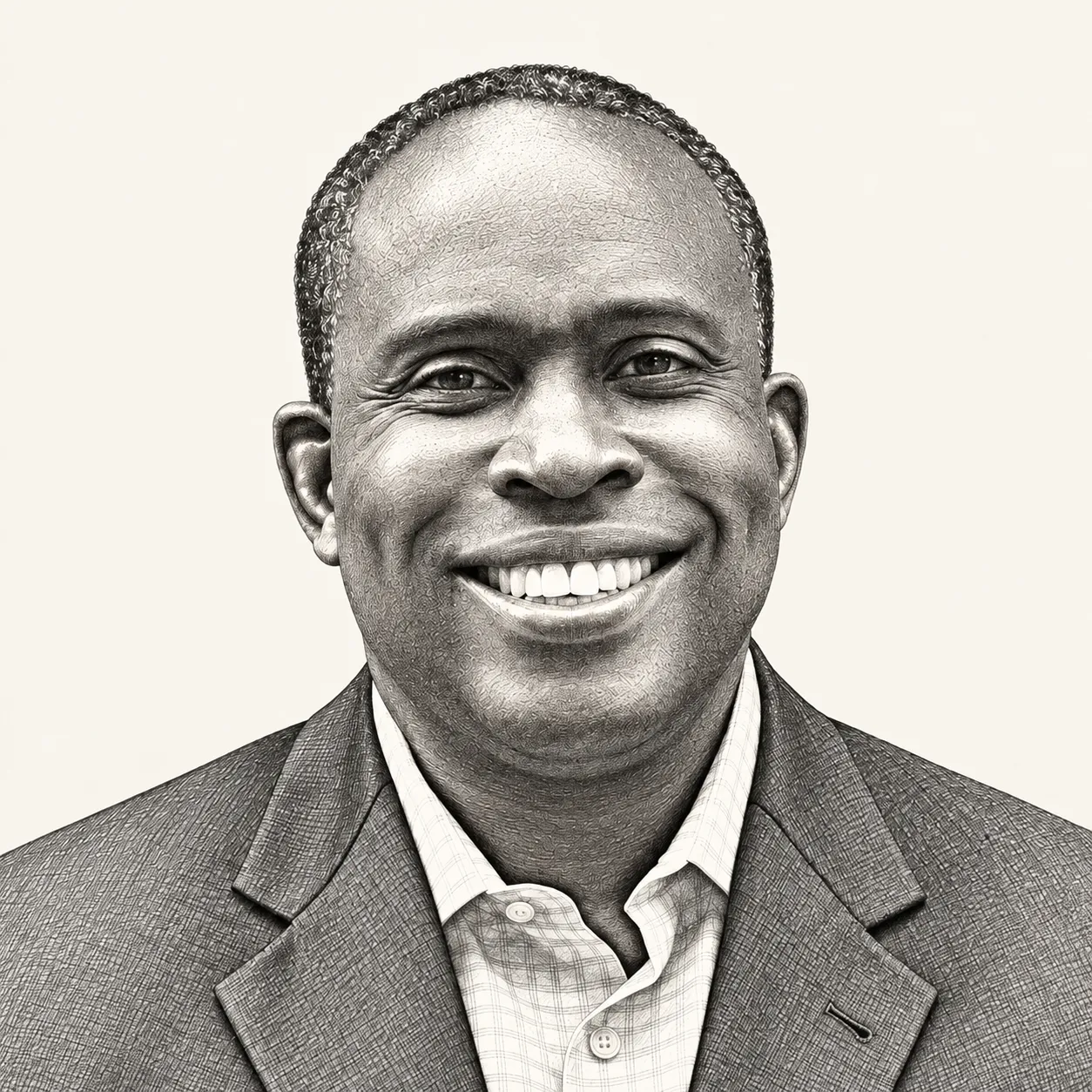 Editorial pencil portrait of Hervé Francois