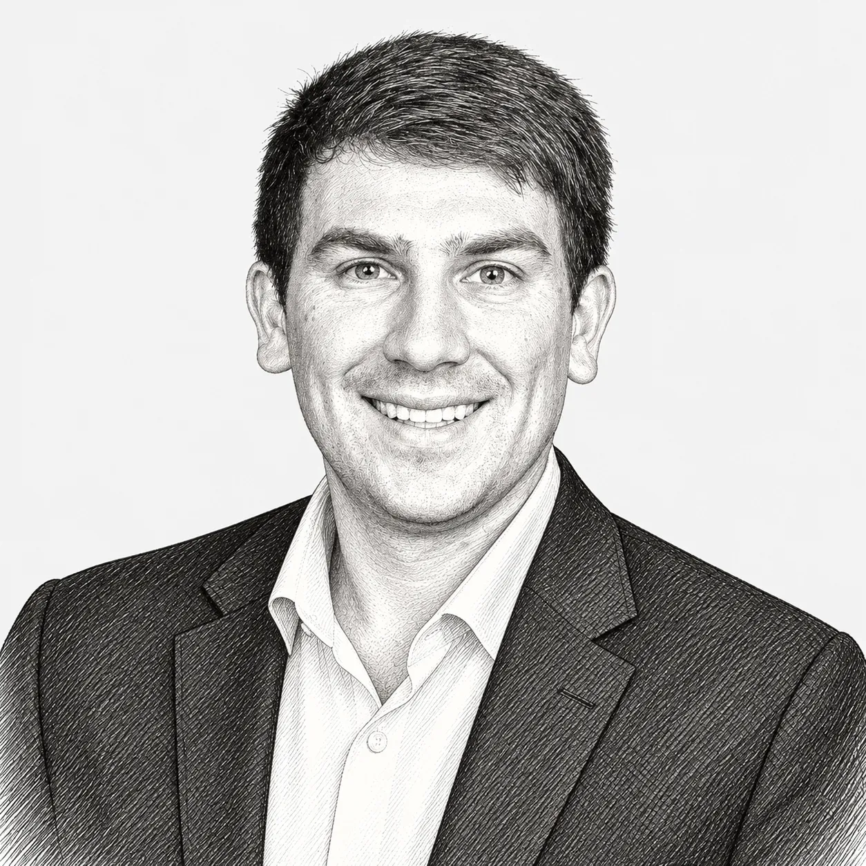 Editorial pencil portrait of Christopher Nossokoff
