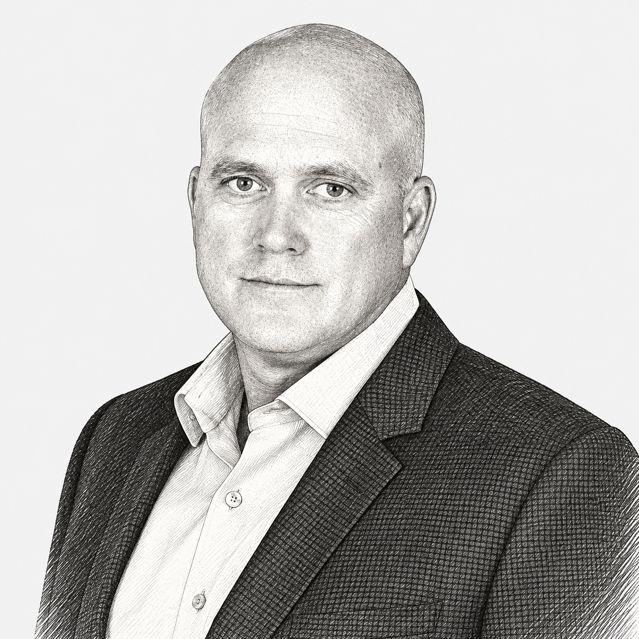 Editorial pencil portrait of Chris Newman