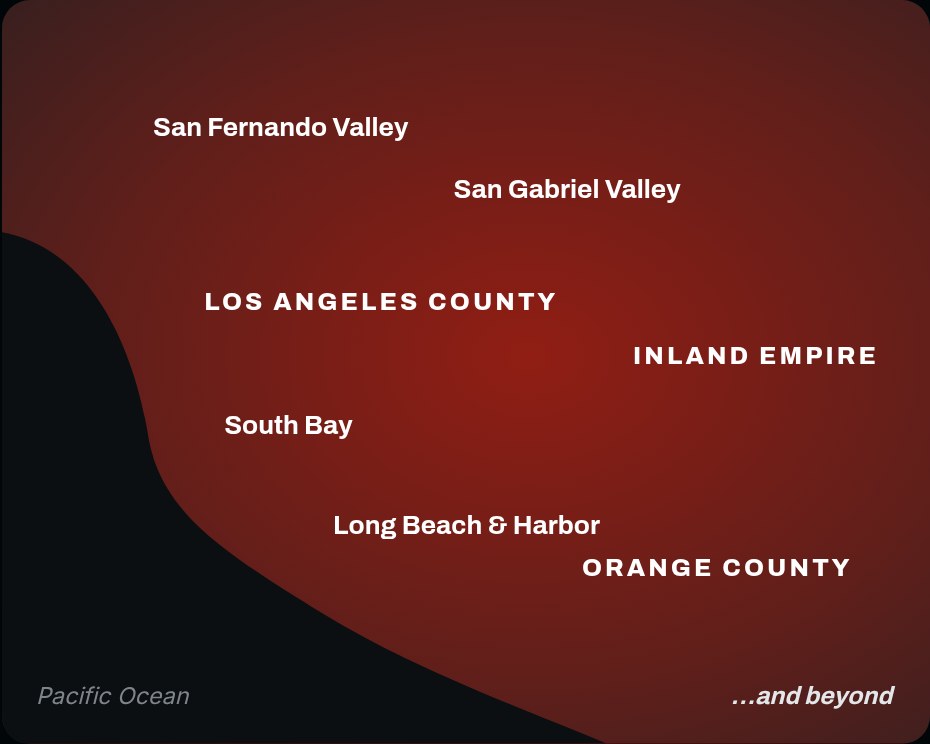Stylized coverage graphic showing the Southern California regions we serve