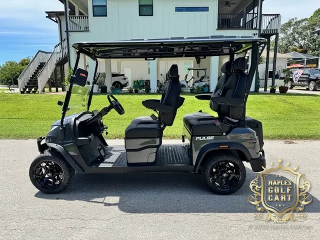 ActivEV 4PF 4-passenger golf cart in Charcoal Grey, side view