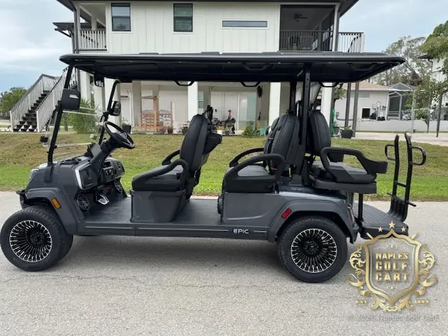 EPIC E60FX 6-passenger golf cart in Charcoal Grey, side view
