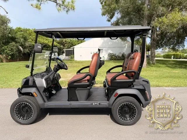 EPIC E40FX 4-passenger golf cart in Black, side view