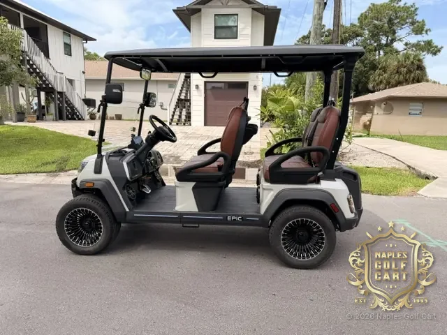 EPIC E40FX 4-passenger golf cart in White, side view
