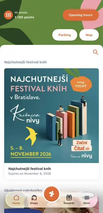 Nivy app home tab with loyalty level and a Nivy event post