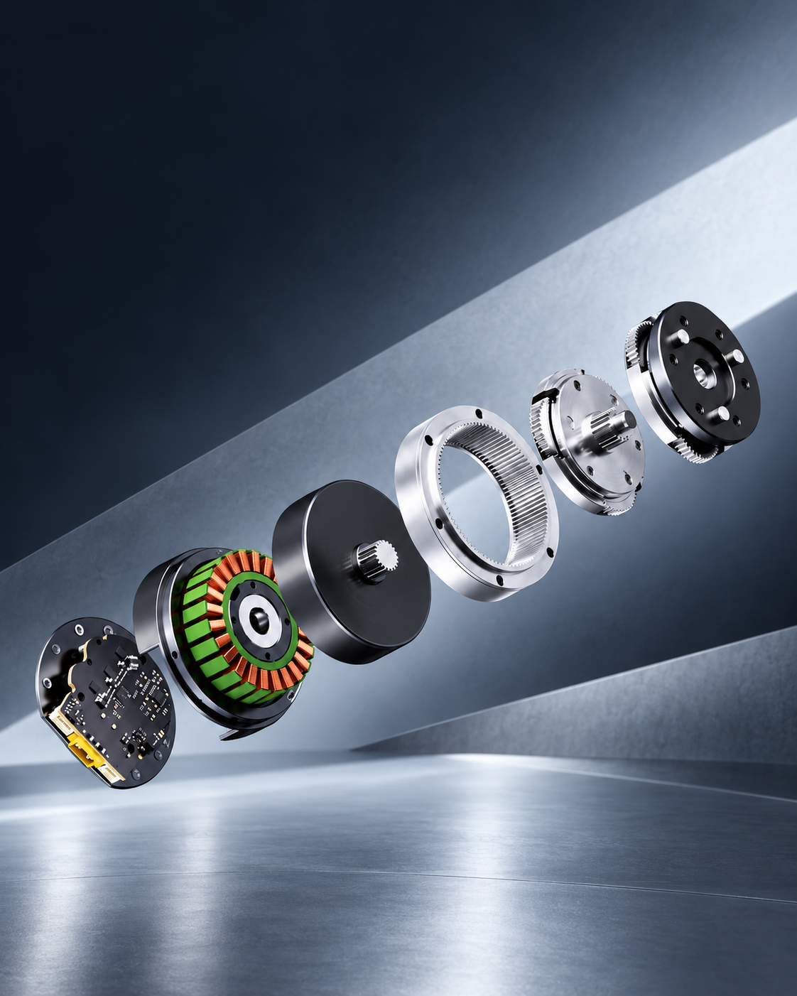 Exploded view of SUNWAND brushless motor components