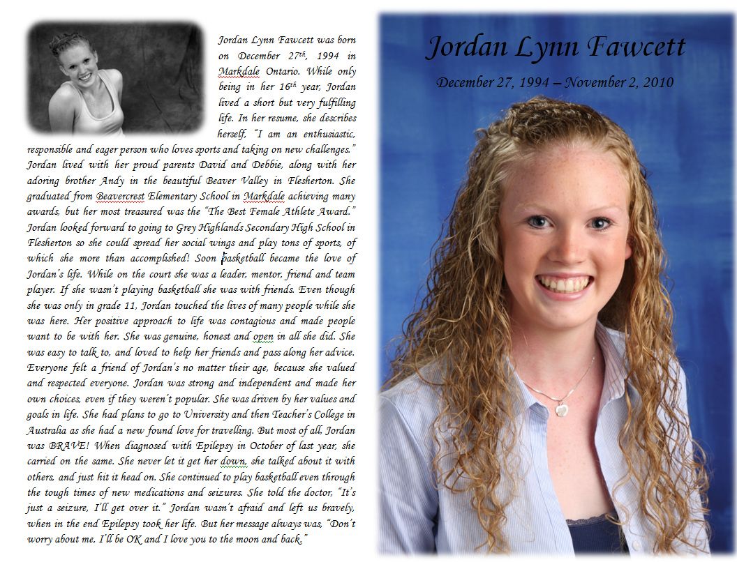 The memorial program for Jordan Lynn Fawcett