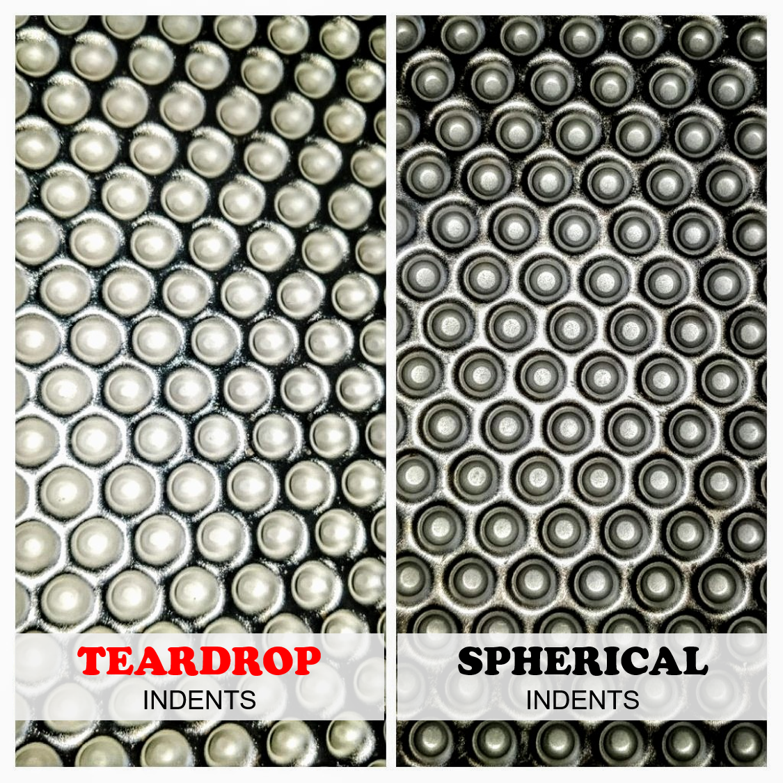 Spherical indents compared with teardrop indents
