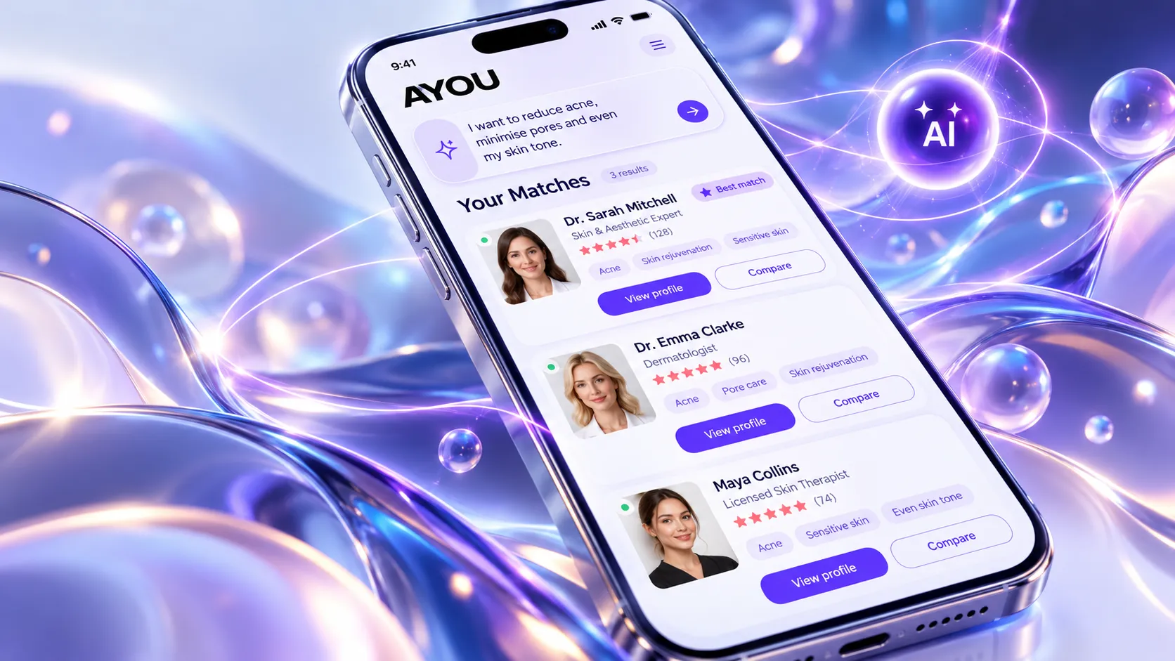 AYOU AI-powered beauty matching technology connecting customers with suitable aesthetic professionals.