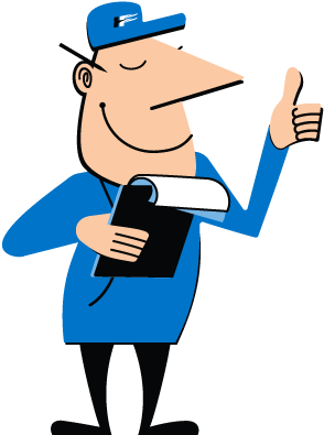 Hydro-Flo Joe holding a clipboard and giving a thumbs up