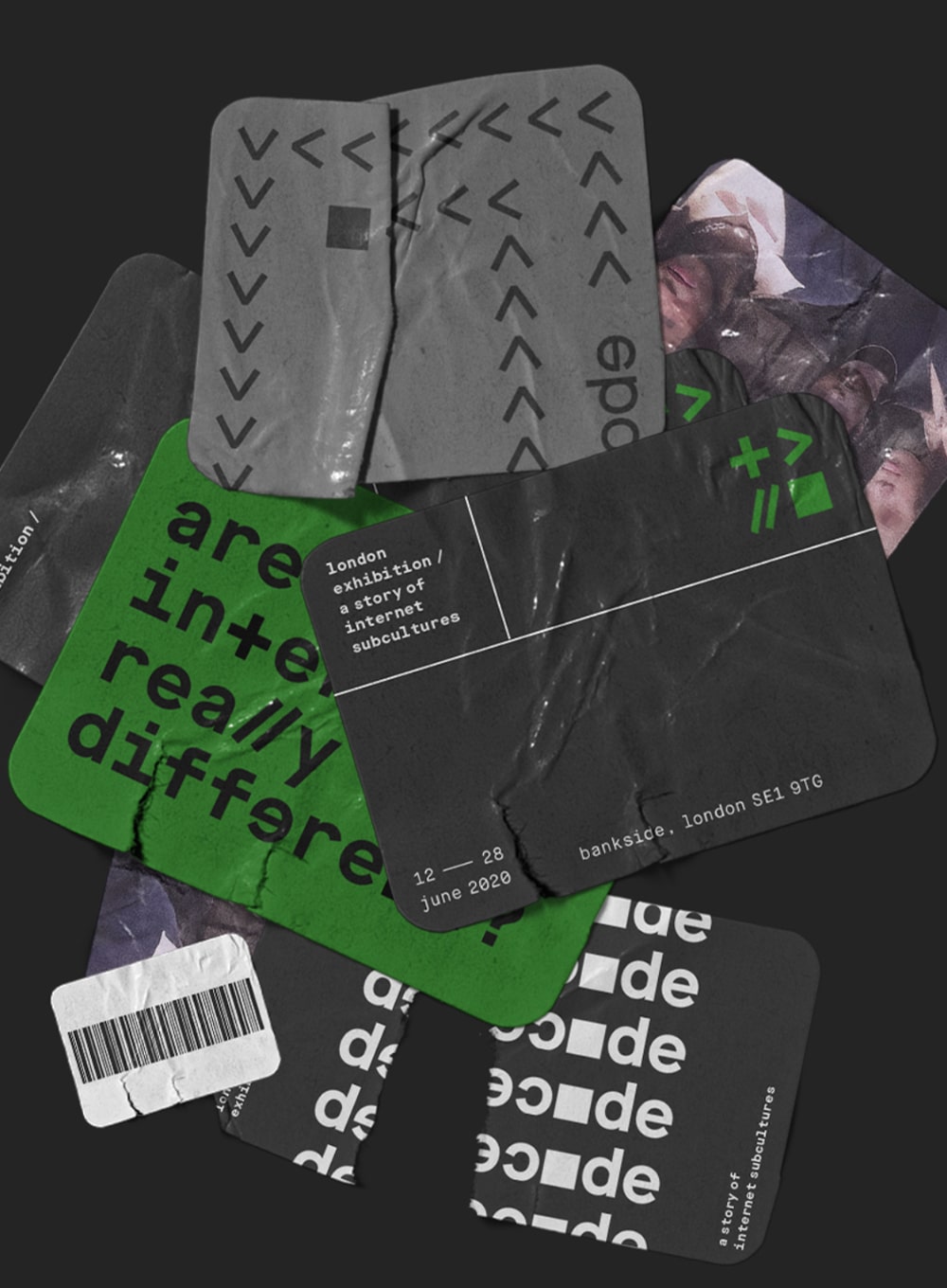 Decode stickers on a dark background