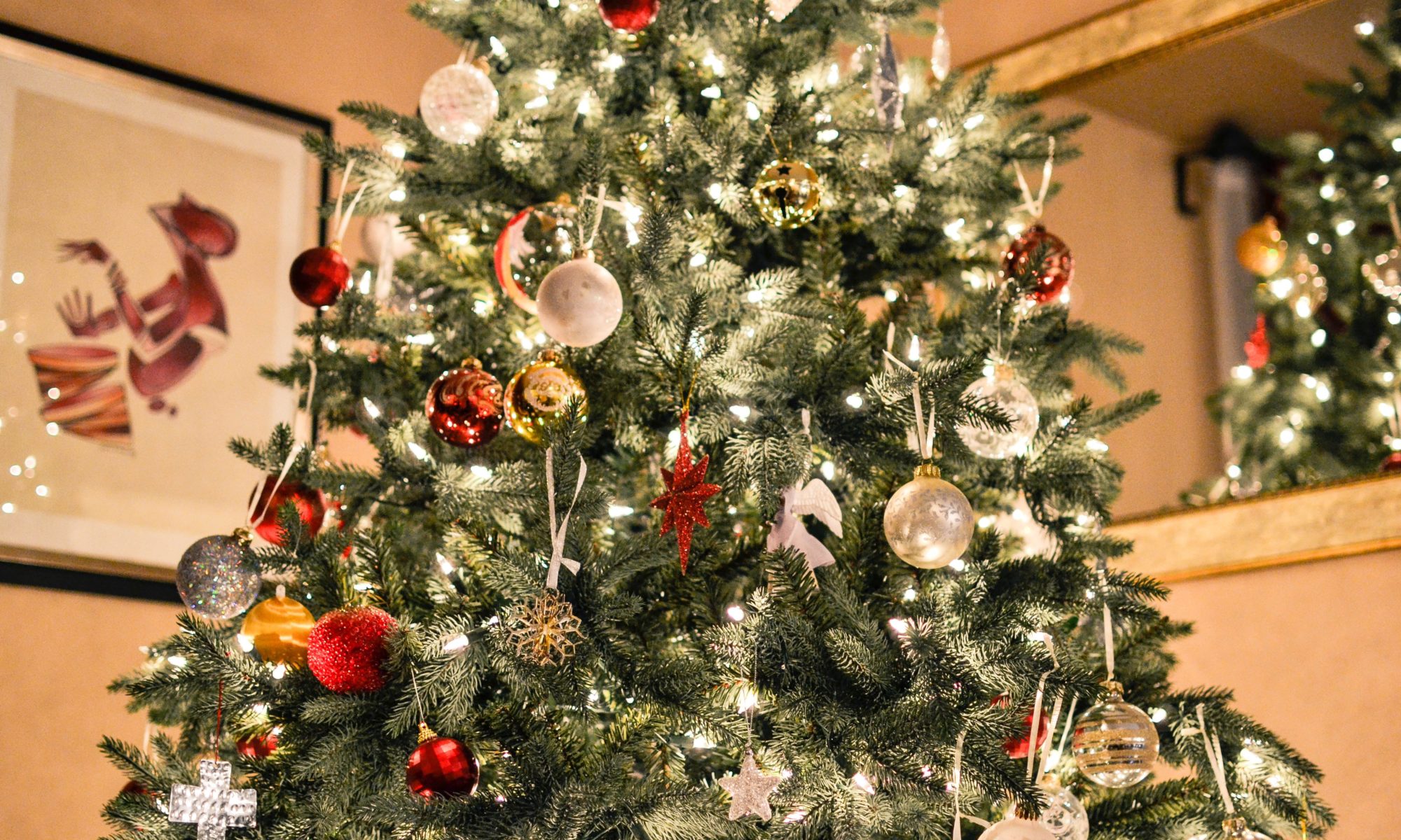 Decorated Christmas tree in a living room