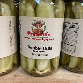 Jars of Prewett’s Double Dills pickles