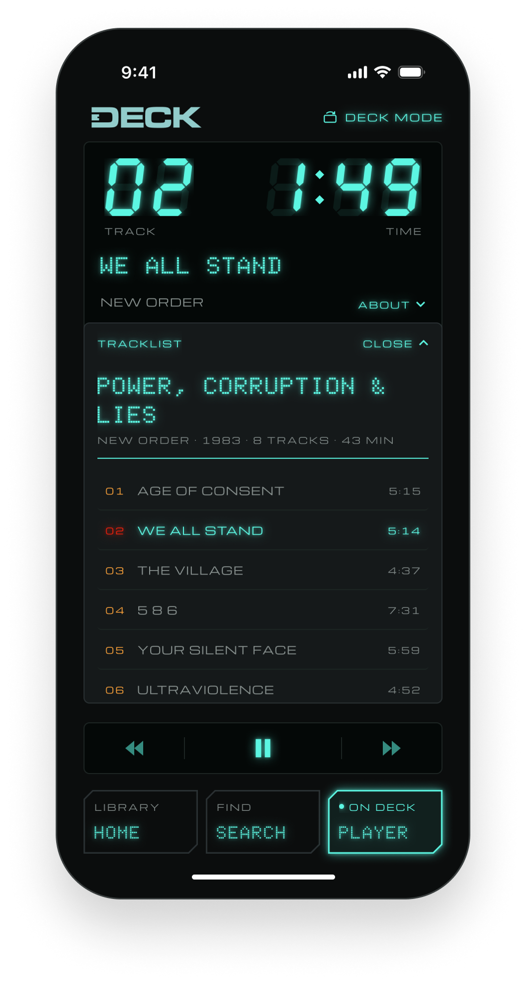 DECK tracklist dropped down under the song title