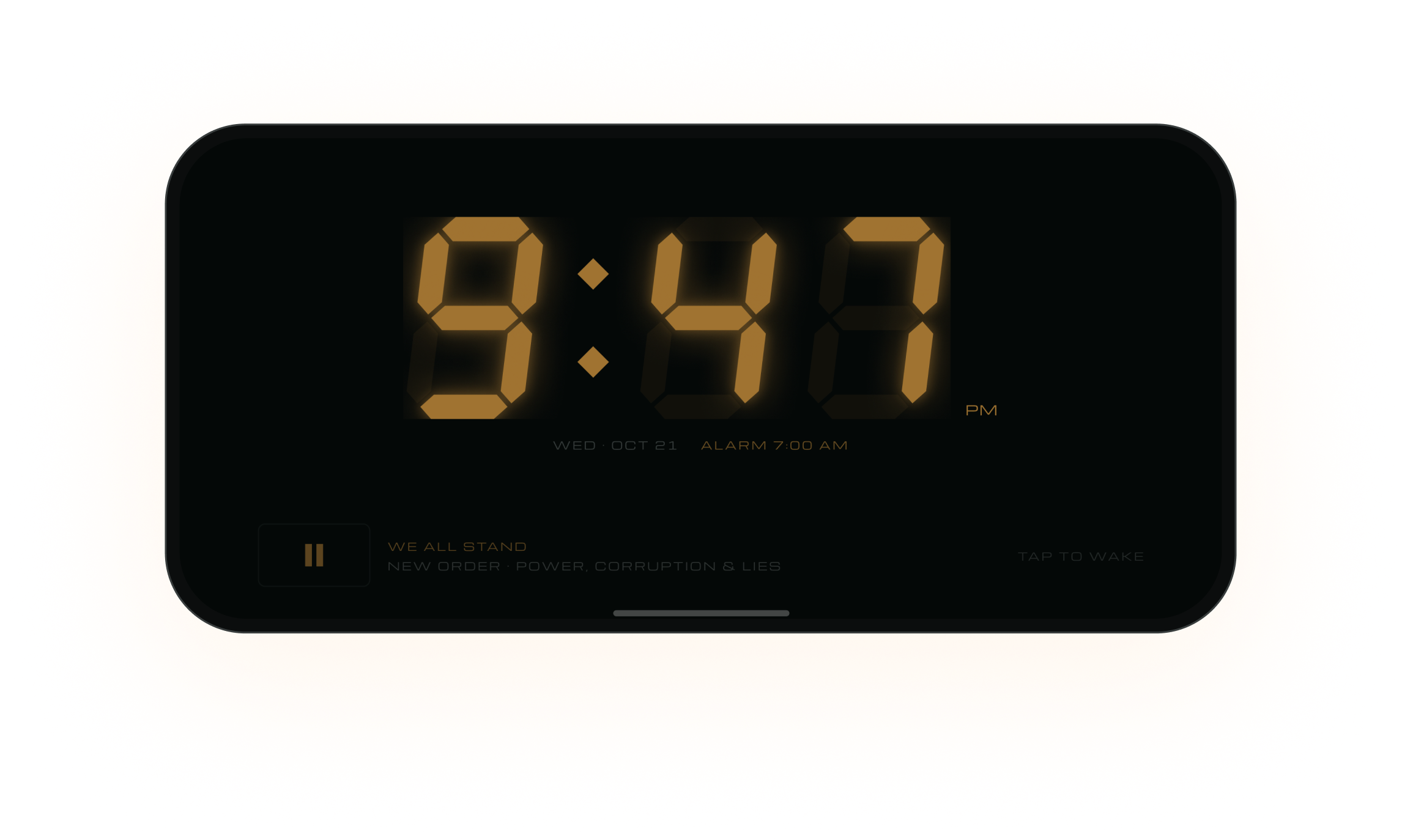DECK Mode at night, dimmed to amber, showing 9:47 PM