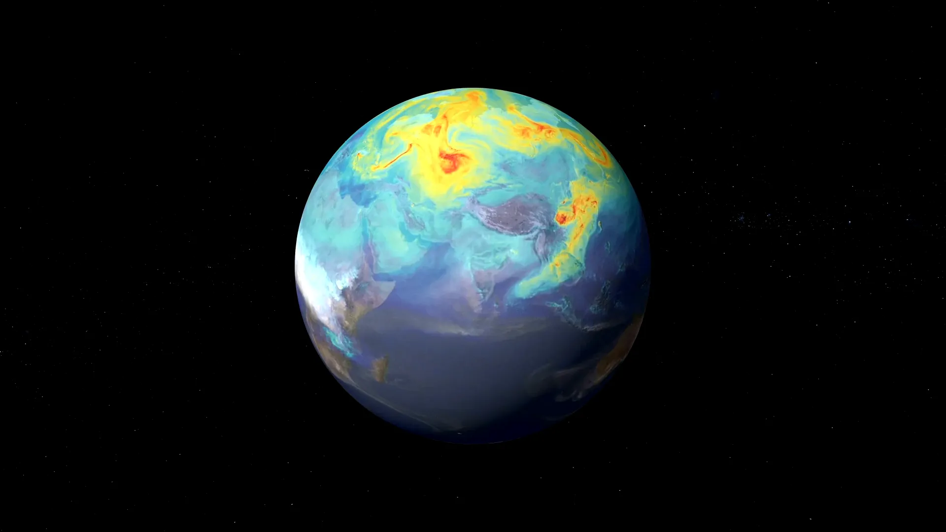 Animated globe showing greenhouse gas concentrations swirling over the continents