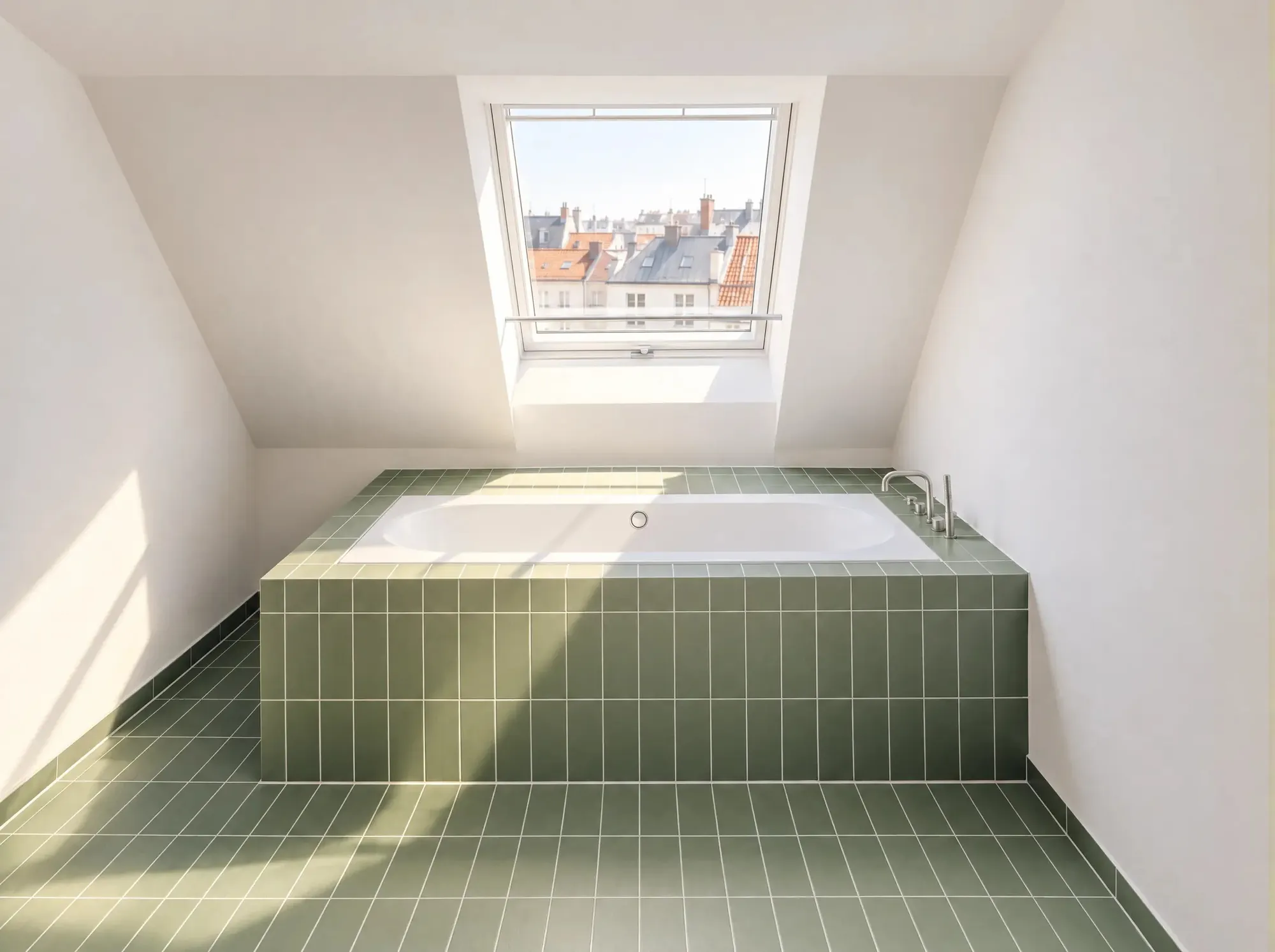 Bad mit Badewanne unter dem Dachfenster