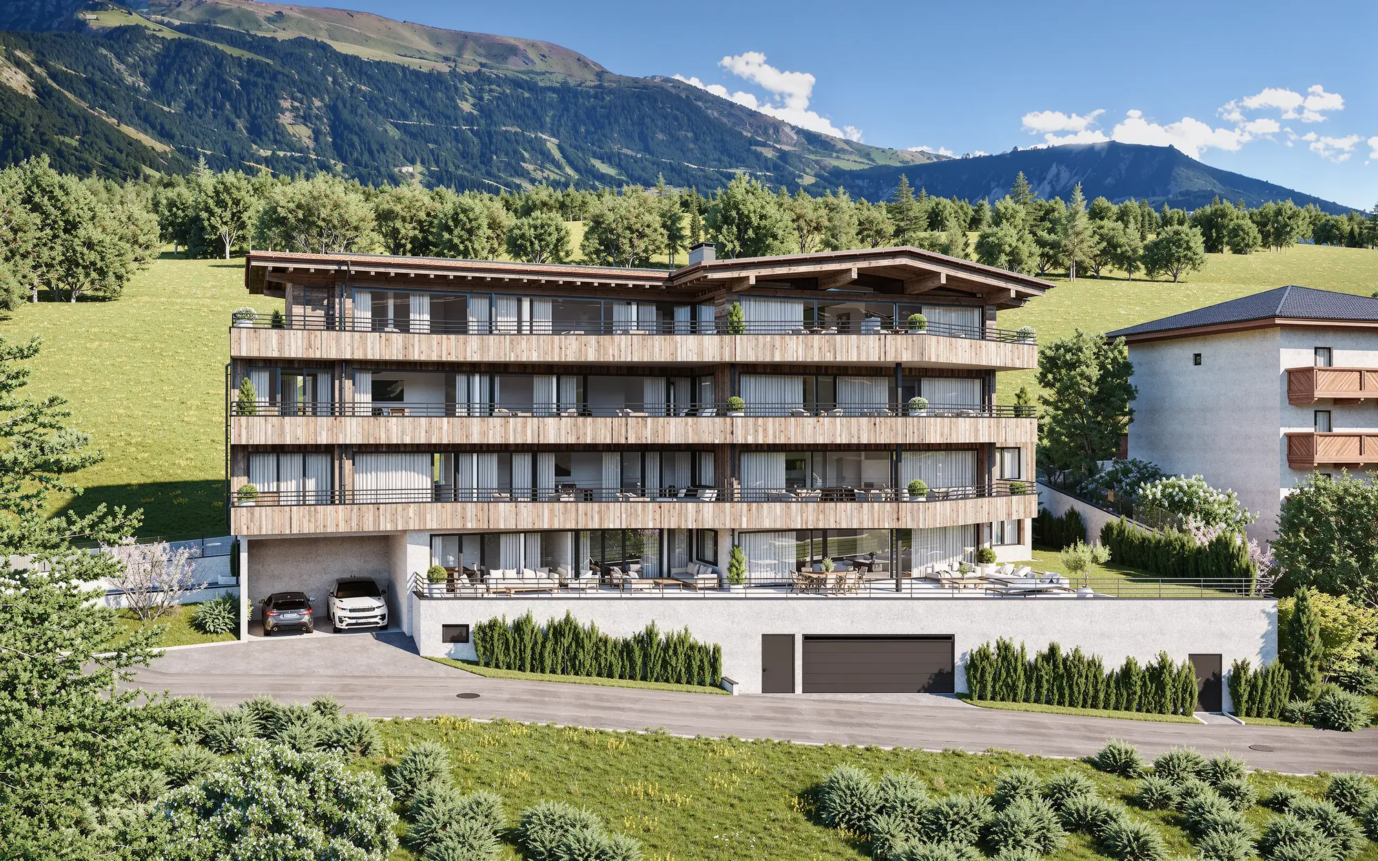 Wohnprojekt Zillertal am Mittag im Sommer