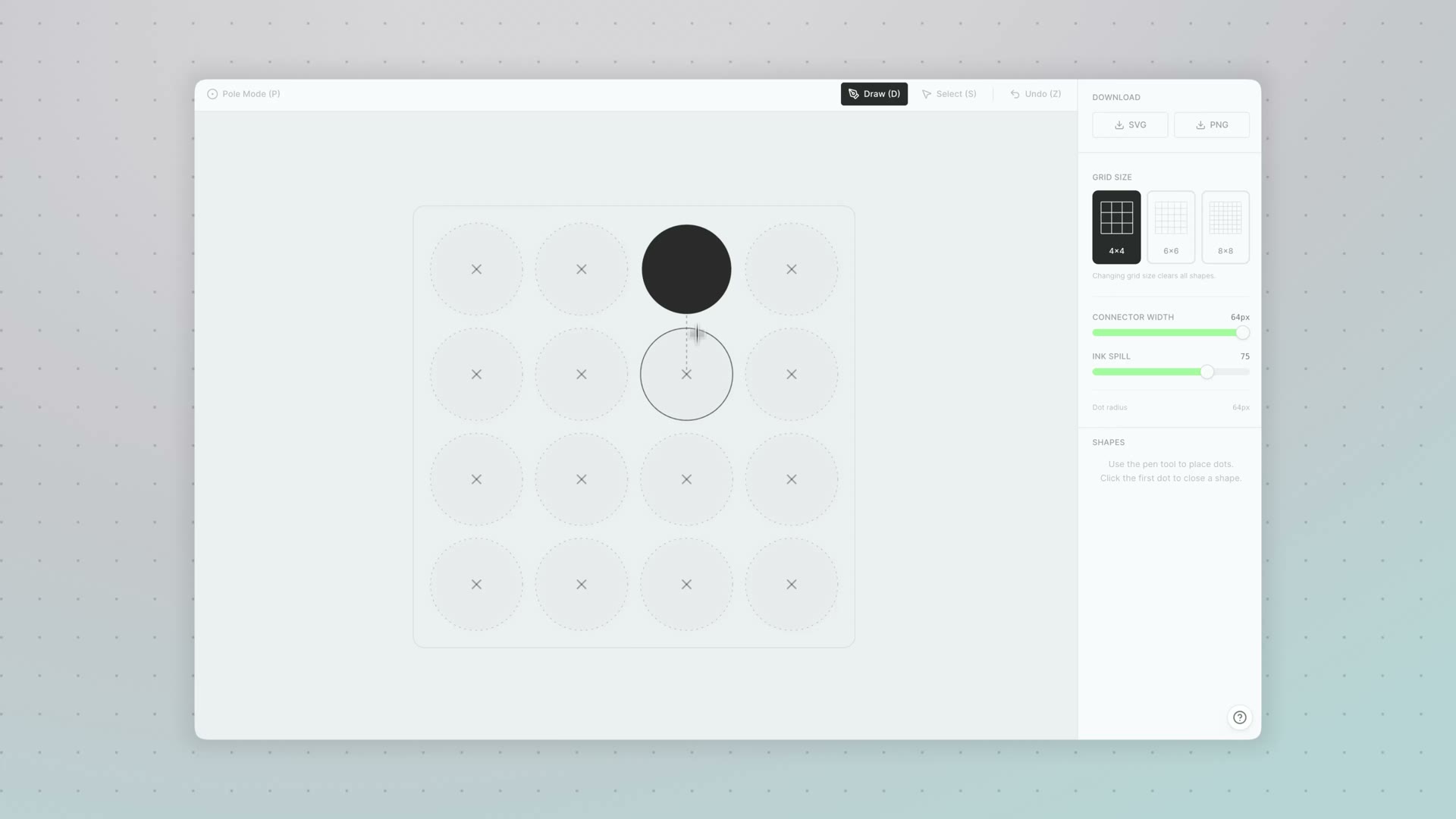 Fuser Studio grid tool with controls for drawing connected shapes.
