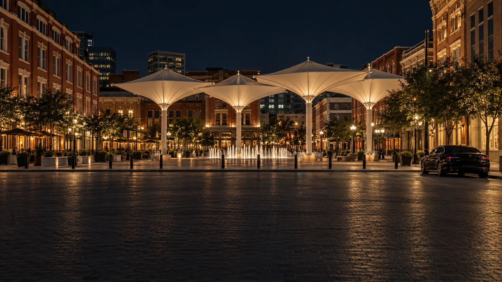 Sundance Square in Fort Worth, Texas lit up at night, served by VIP Lux DFW black car service