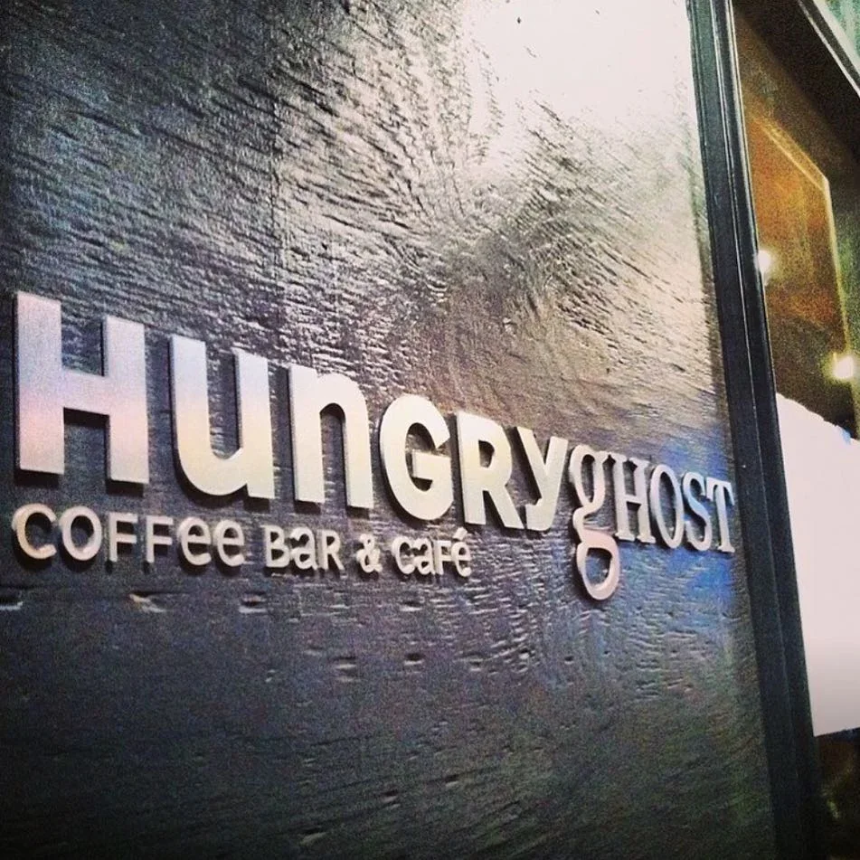 Dimensional lettering sign for Hungry Ghost Coffee Bar & Cafe