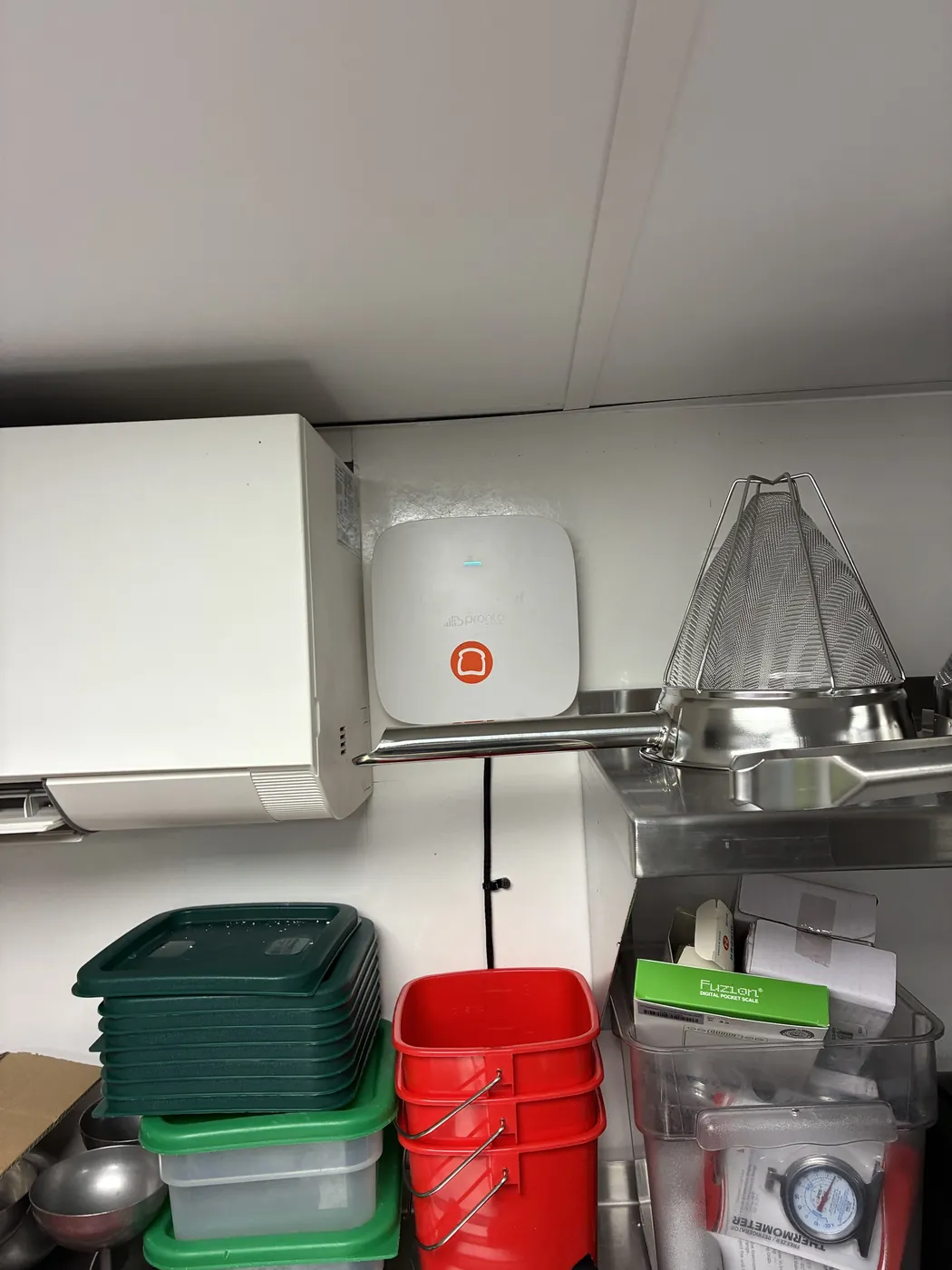 Wireless access point mounted in the Straker's kitchen