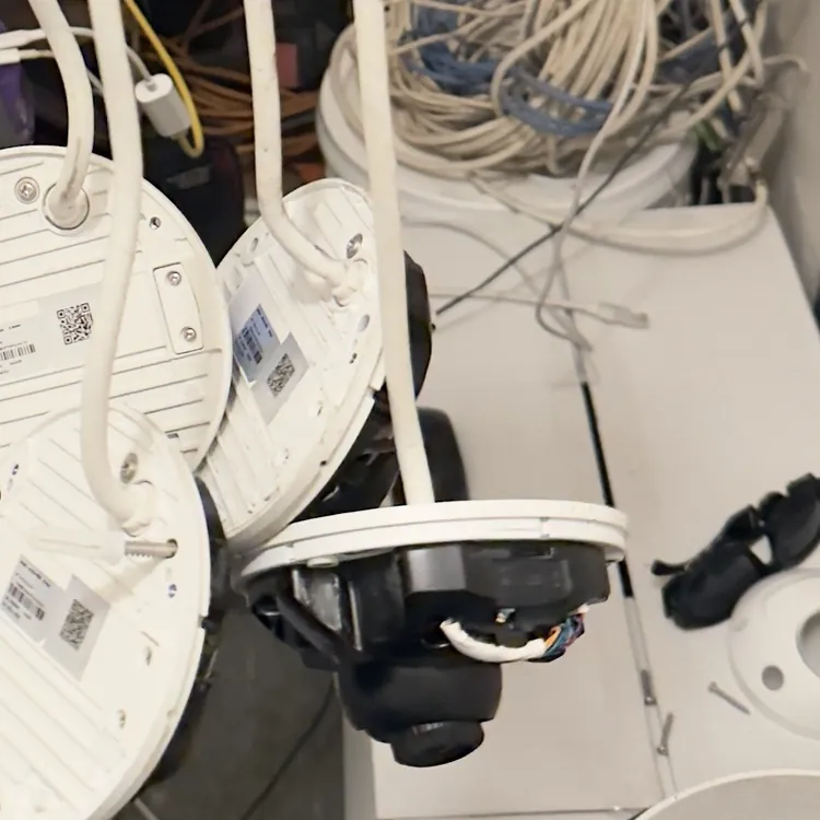 Ceiling access points and a dome camera with network cabling