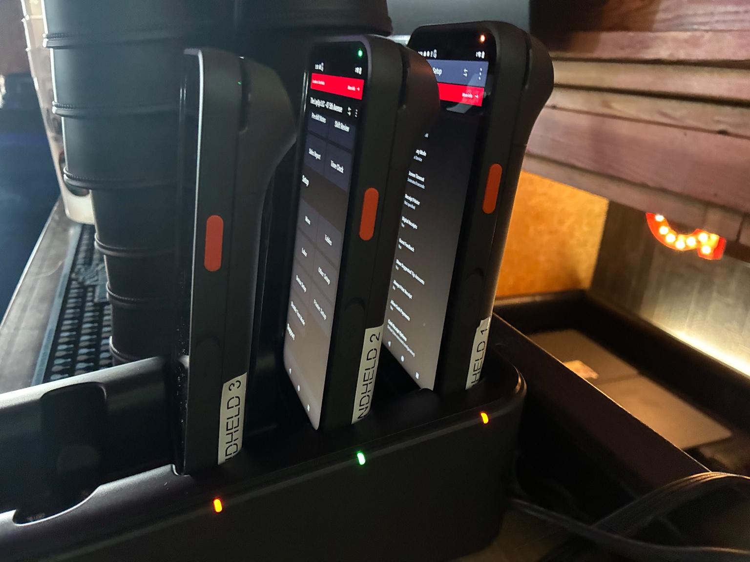 Handheld charging docks at The LayUp