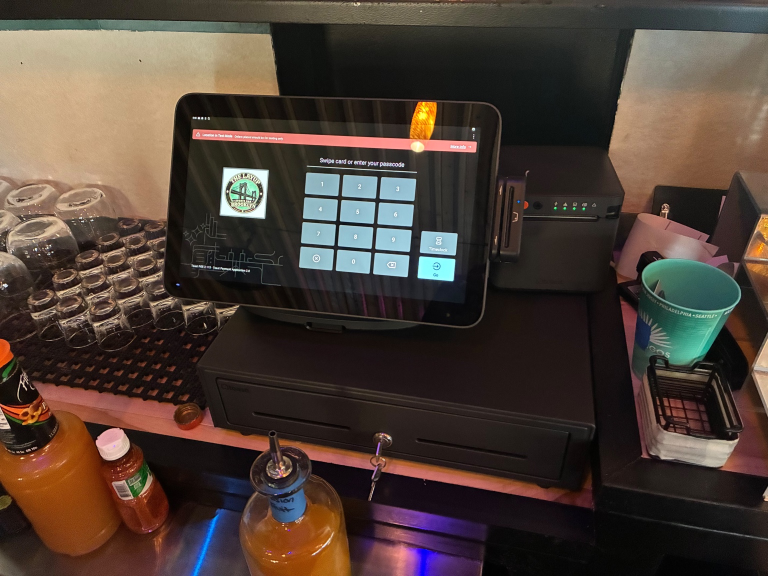 POS touchscreen terminal at the bar at The LayUp