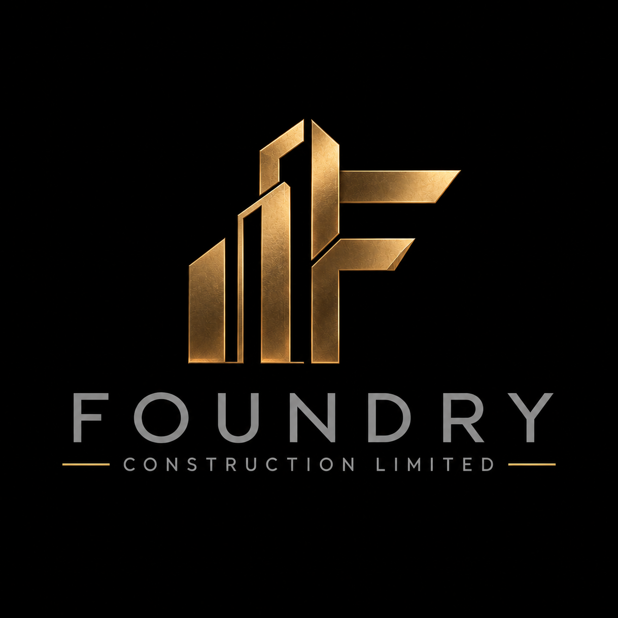 Foundry Construction Limited — gold architectural F emblem and grey lettering