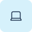 Simple line icon of a laptop computer with a screen and keyboard.