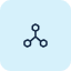Blue circular icon with three connected nodes, representing a network or connection.