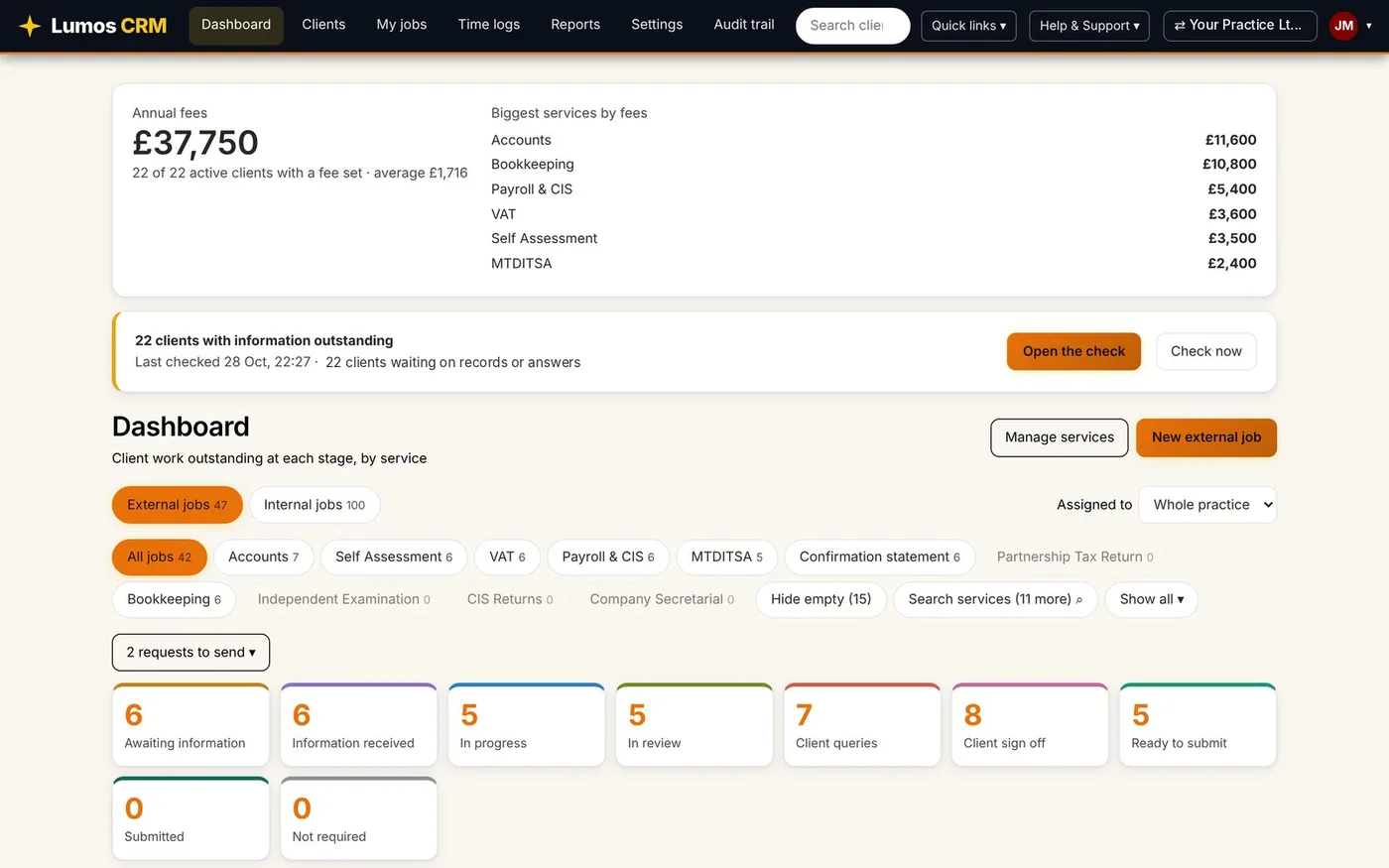 Lumos CRM in a sunshine colour scheme