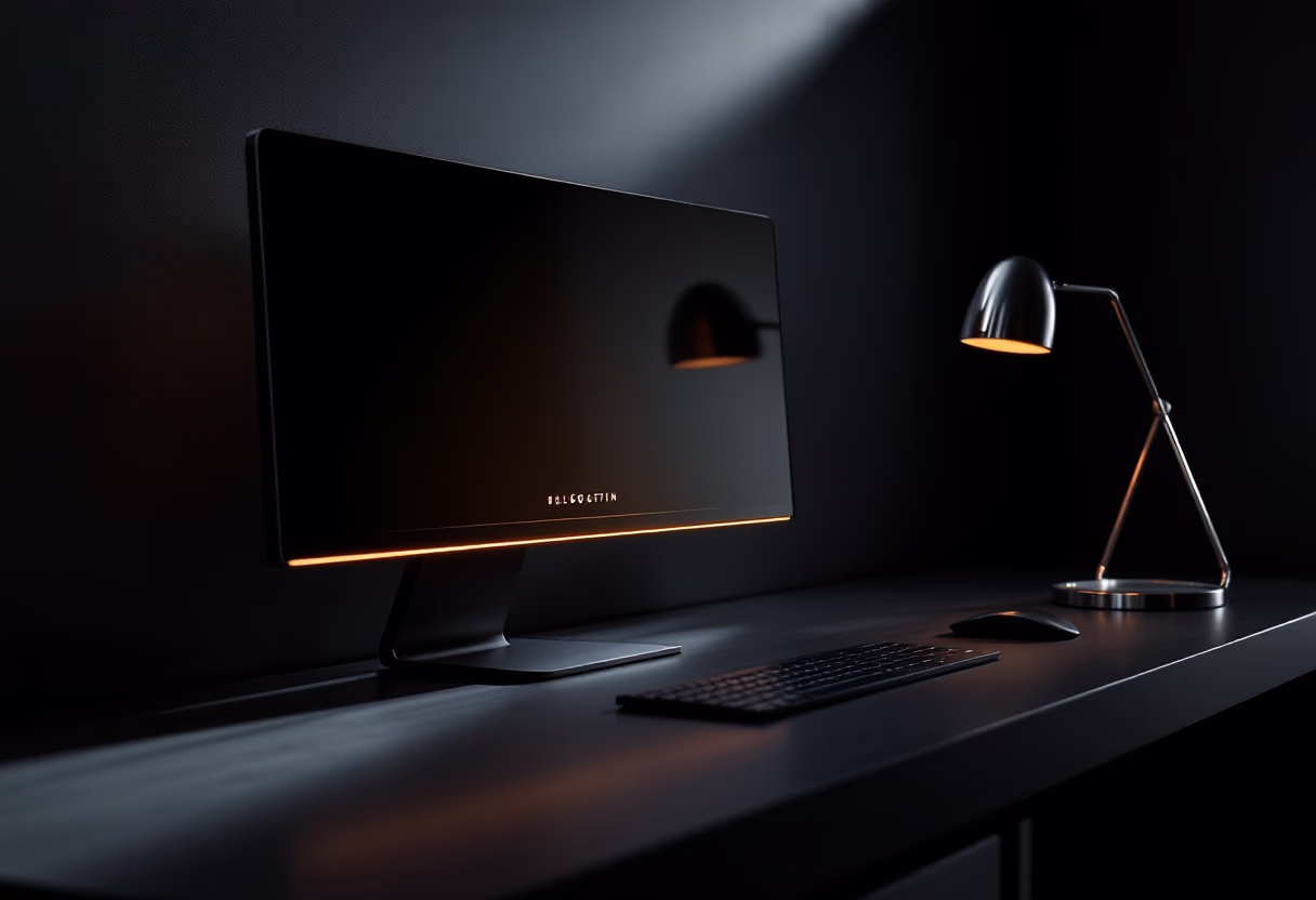 image of a desk with a computer in workspace (for a space tech)